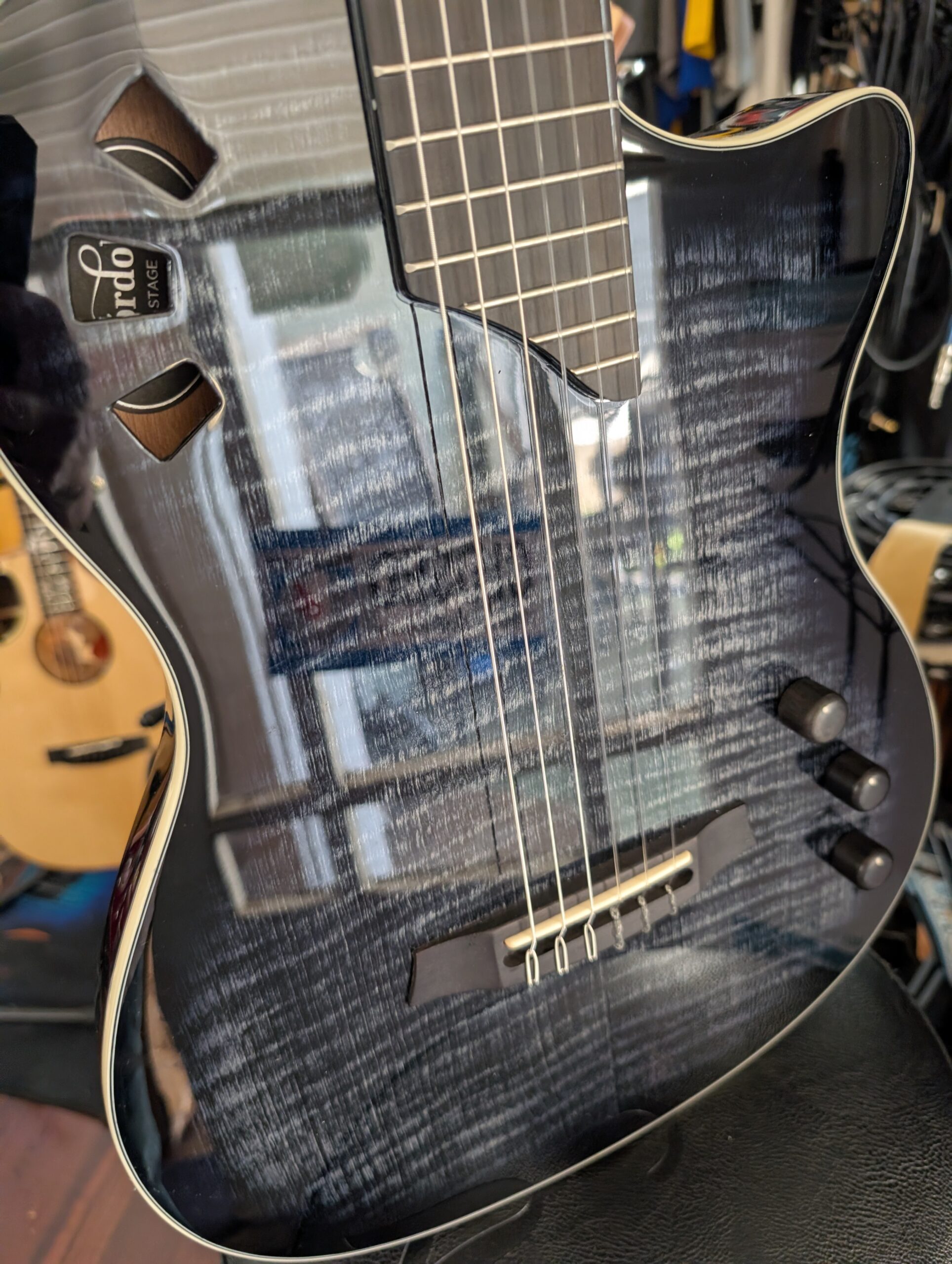 Cordoba Stage Nylon-String Electric Guitar Black Burst - Image 7